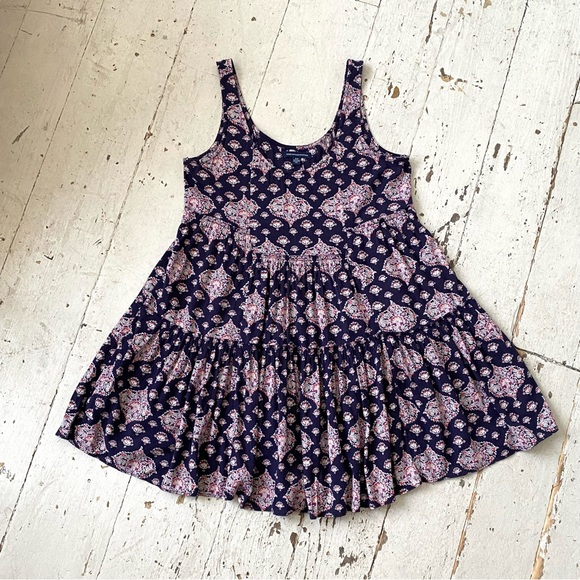 American Eagle Outfitters Boho Hippie Print Tiered Baby Doll Mini Dress Top - Picture 5 of 14